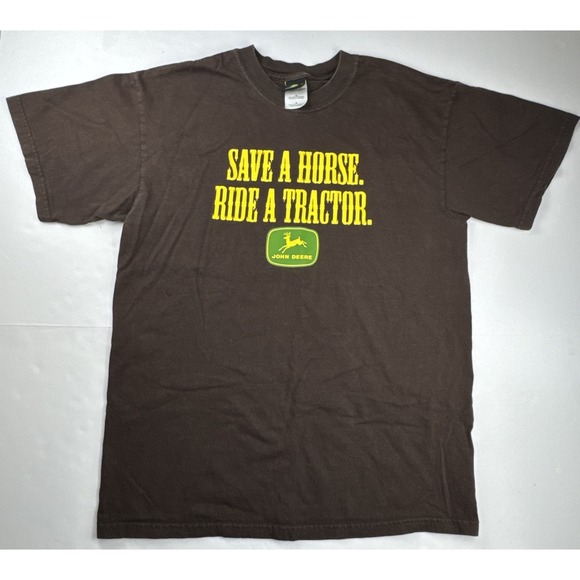 John Deere Mens Graphic T-Shirt Medium Brown Cotton Western Save A Horse Humor